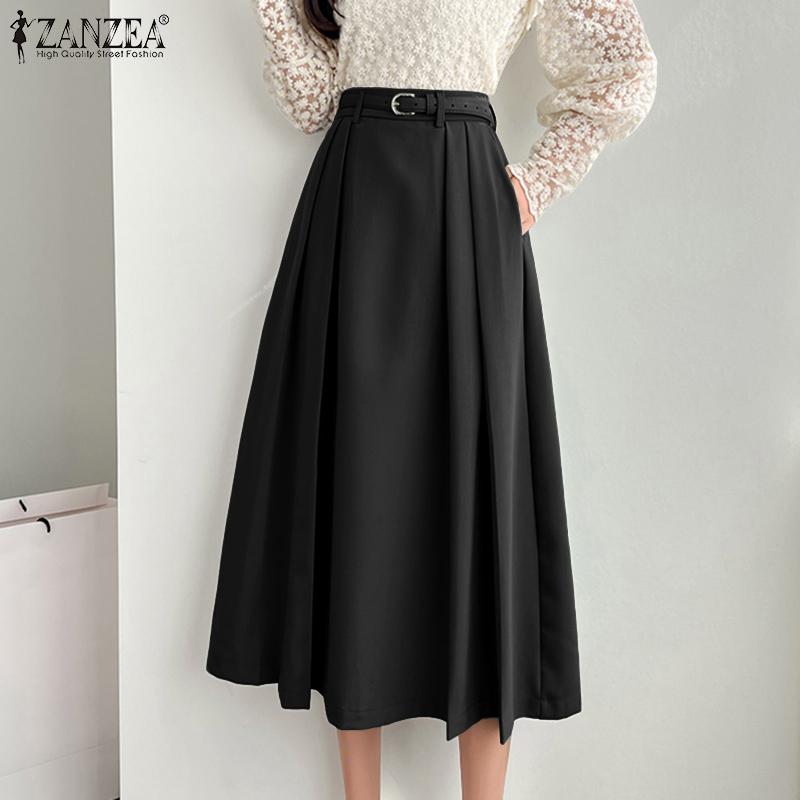 

ZANZEA Women Summer Casual Solid Color Loose Midi Skirts S чорний