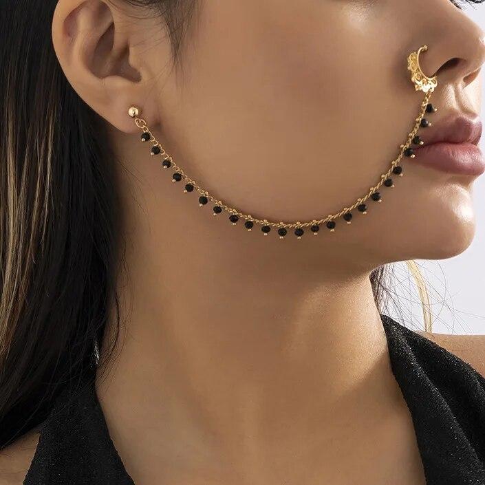 

Fashion Imitation Pearl Nose Clip Ring With Earring for Women No Nostril Piercing Body Chain Jewelry Party Dancer Accessories