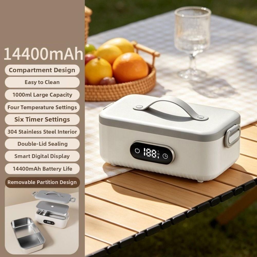 4-speed Temp Wireless Heating Food Container Cordless & Water-free Electric Lunch Box Travel Meals