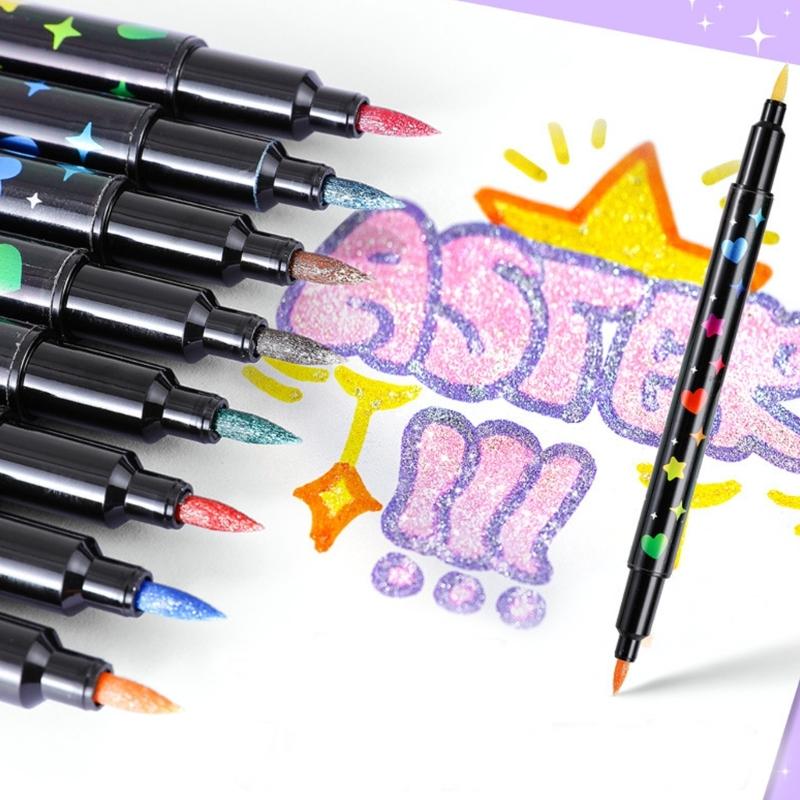 Glitter Marker Pen Set with Storage Case, Art Markers for Journaling, Card Making, Coloring, Lettering and Paper Crafts