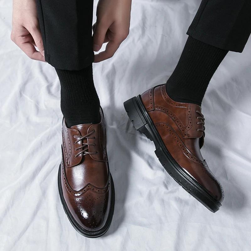 Brown Handmade Leather Men Oxford Shoes Black Leather Man Formal Classic Brogue Business Shoes Free Shipping Chaussure Homme
