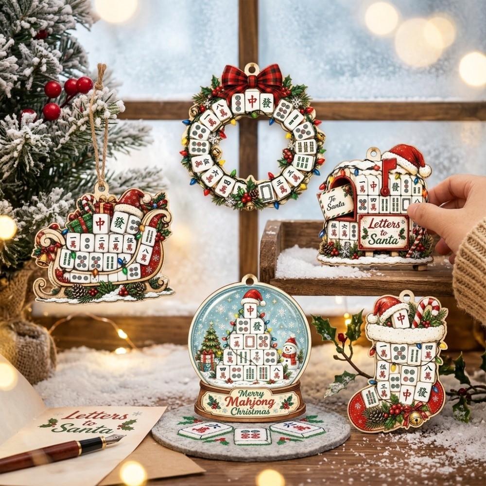 Mahjong Theme Christmas Hanging Decoration Wooden Xmas Pendant Christmas Tree Ornaments Christmas