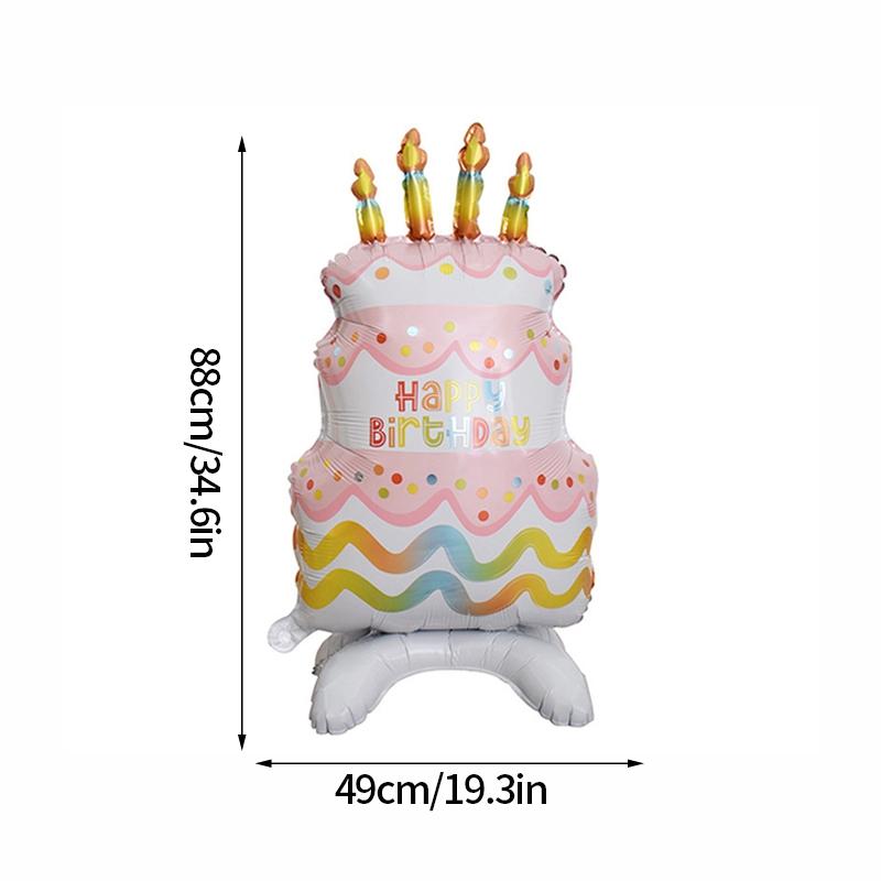 3D Birthday Cake Aluminum Film Balloon Decoration Colored Double Layer Cake 1 Year Old Baby Shower Birthday Party Supplies