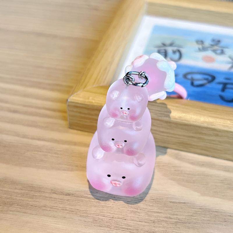 3D Luminous Pig Keychain Phone Strap Bag Pendant Decoration Car Key Chain Hanging Ornament Key Ring Jewelry For Women Girls