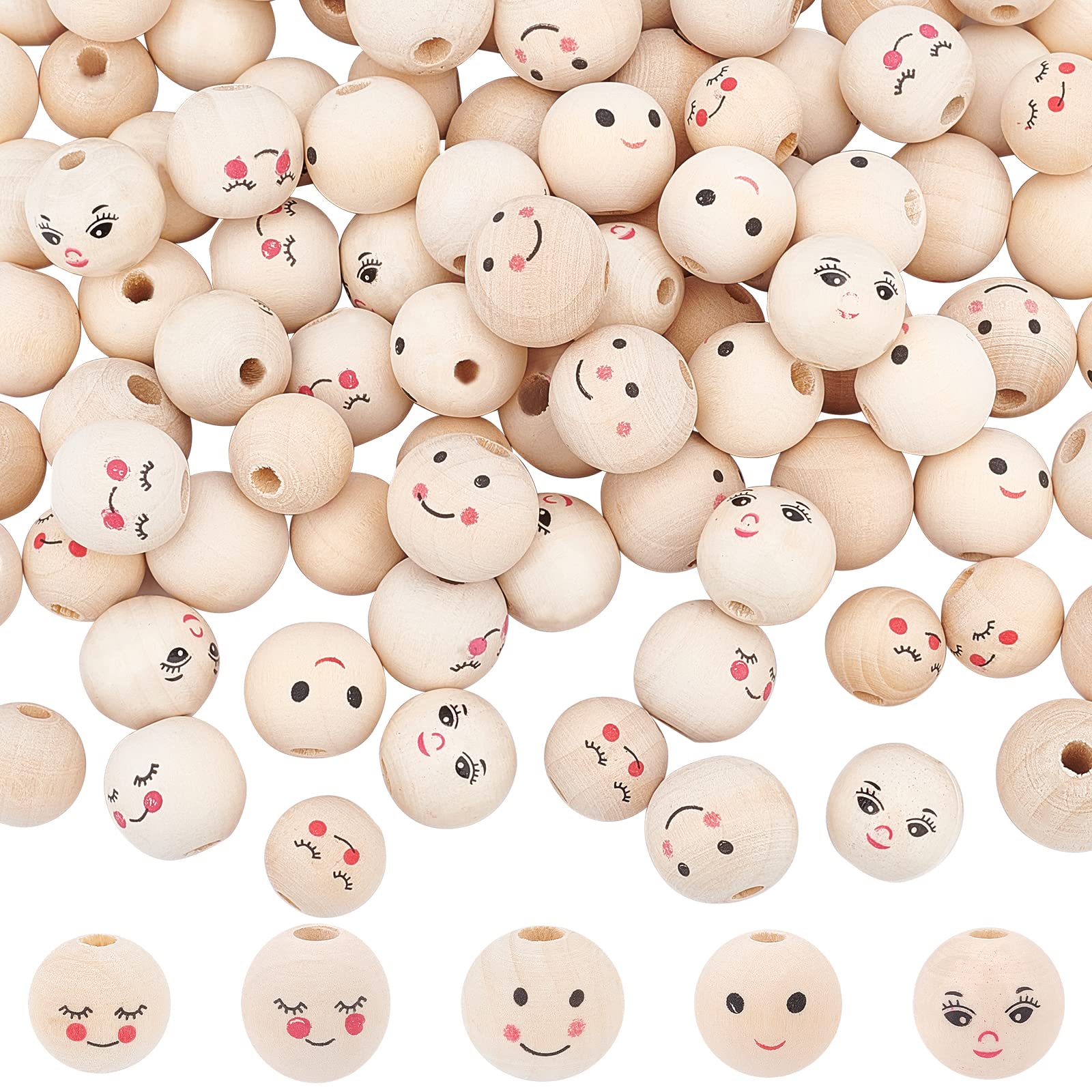 

PH PandaHall Smile 5 Expression Wooden Craft Деревянное ожерелье, аксессуар 100 шт. Бусины, круглые, милые, типы, бусины, бусины, бусины, куклы, поделки, дерево,