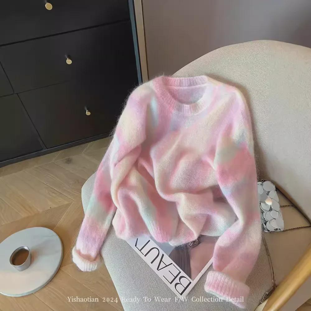 

2024 Women s Sweet Gradient Pink Mohair Sweater - Autumn/Winter Collection XL