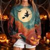 Women's Casual Round Neck Sweatshirt with Halloween Print, Long Sleeve Pullover for Festivals