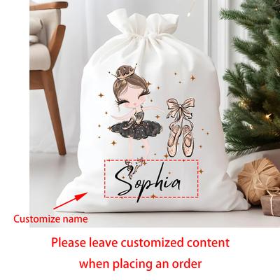 Saco de Natal Personalizado de Bailarina Saco de Presente Saco do Pai Natal Item de Decoração de Véspera de Natal Saco com Cordão de Ballet para Crianças Presente de Ano Novo