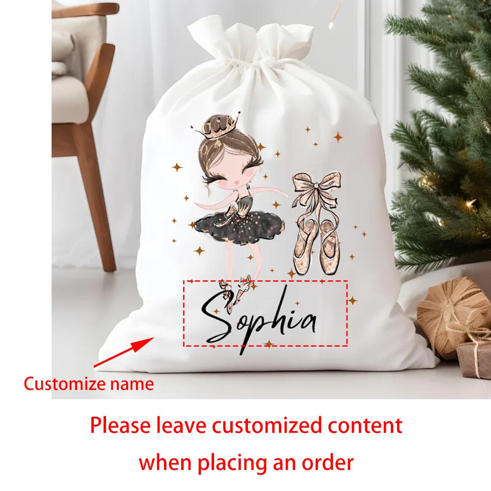 

Персонализированный Рождественский мешок балерины, Подарочный мешок, Мешок Санты, Предмет декора для Рождественского вечера, Детский балетный мешок на шнурке, Новогодний подарок 1pcs 30x40cm