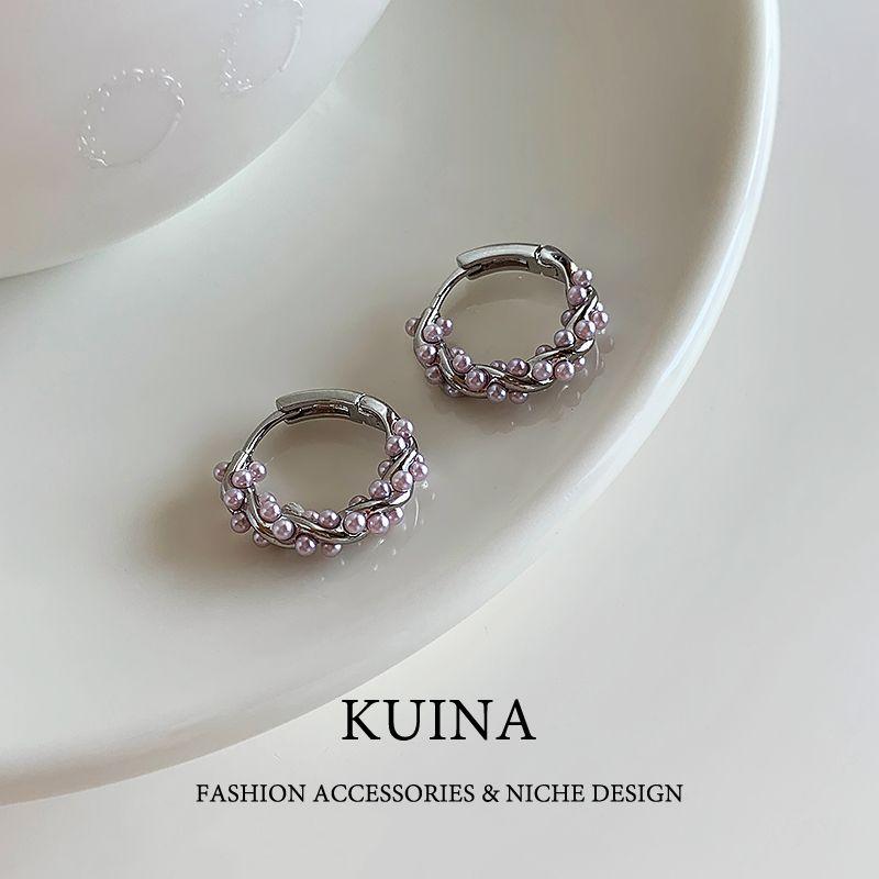 

Fancy Purple Pearl Ear Clip Earrings Niche Style Design Ear Studs Female Accessible Luxury Elegant Earrings 2025 Best Selling Earrings Picture Color