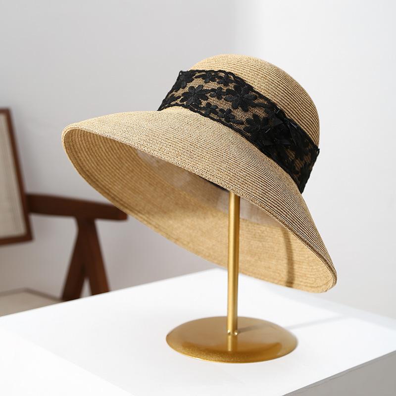 New Lace Edge Elegant Straw Hat Children's Summer Big Brim Sun Protection and UV Protection Sun Hat