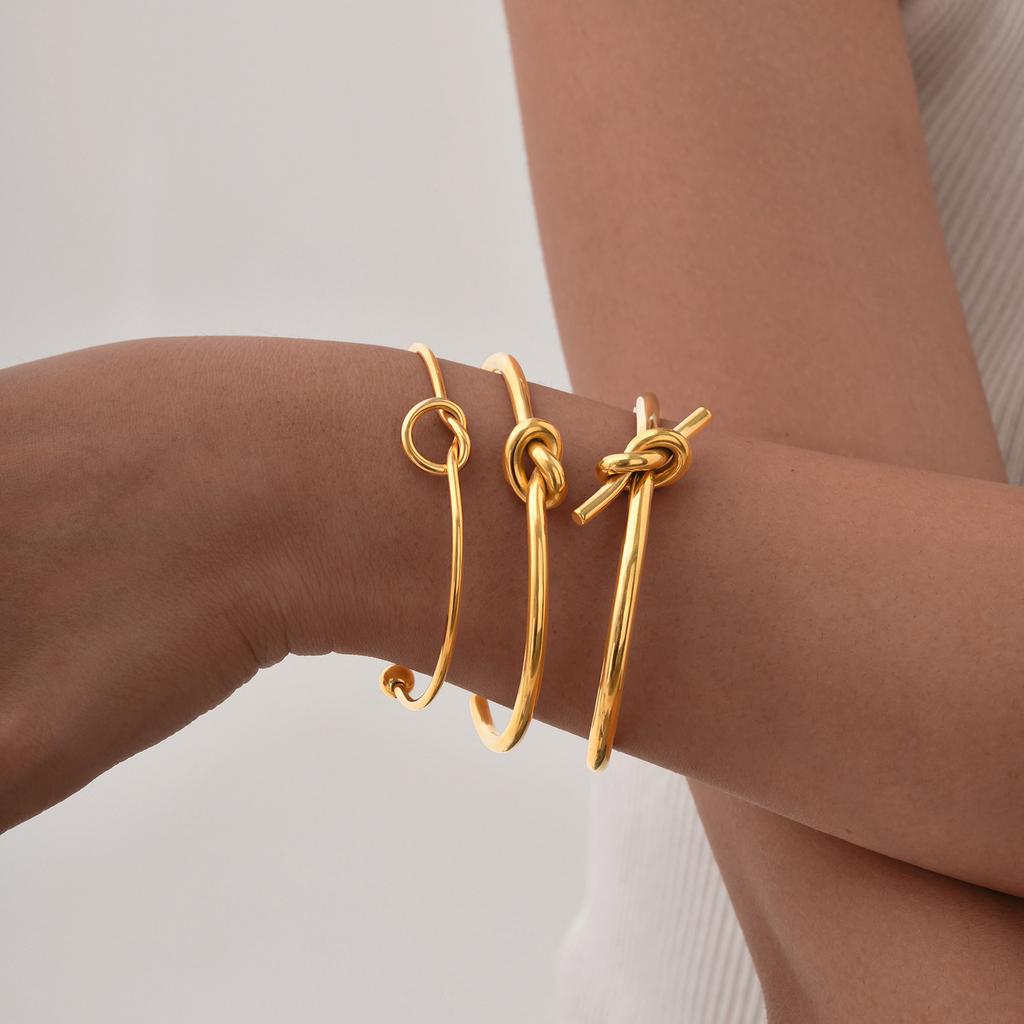 Dainty Knot Cuff Bracelet Bangles for Women, Gold Color Stainless Steel Bracelets, Trendy Wristband Jewelry Gift to Her