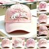 Lässige Outdoor-Hut-Baseballkappe mit Strass-Schleife, Sonnenhut mit besticktem Bienen-Schmetterlings-Muster, Verstellbare Metallschnalle, Sport für alle Jahreszeiten