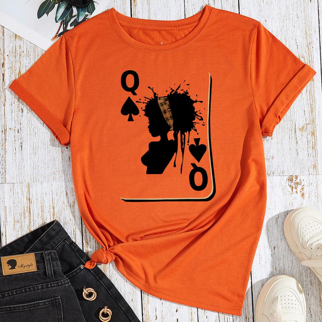 Cotton T-Shirt Short Sleeve Round Neck Women 2d Print Tops