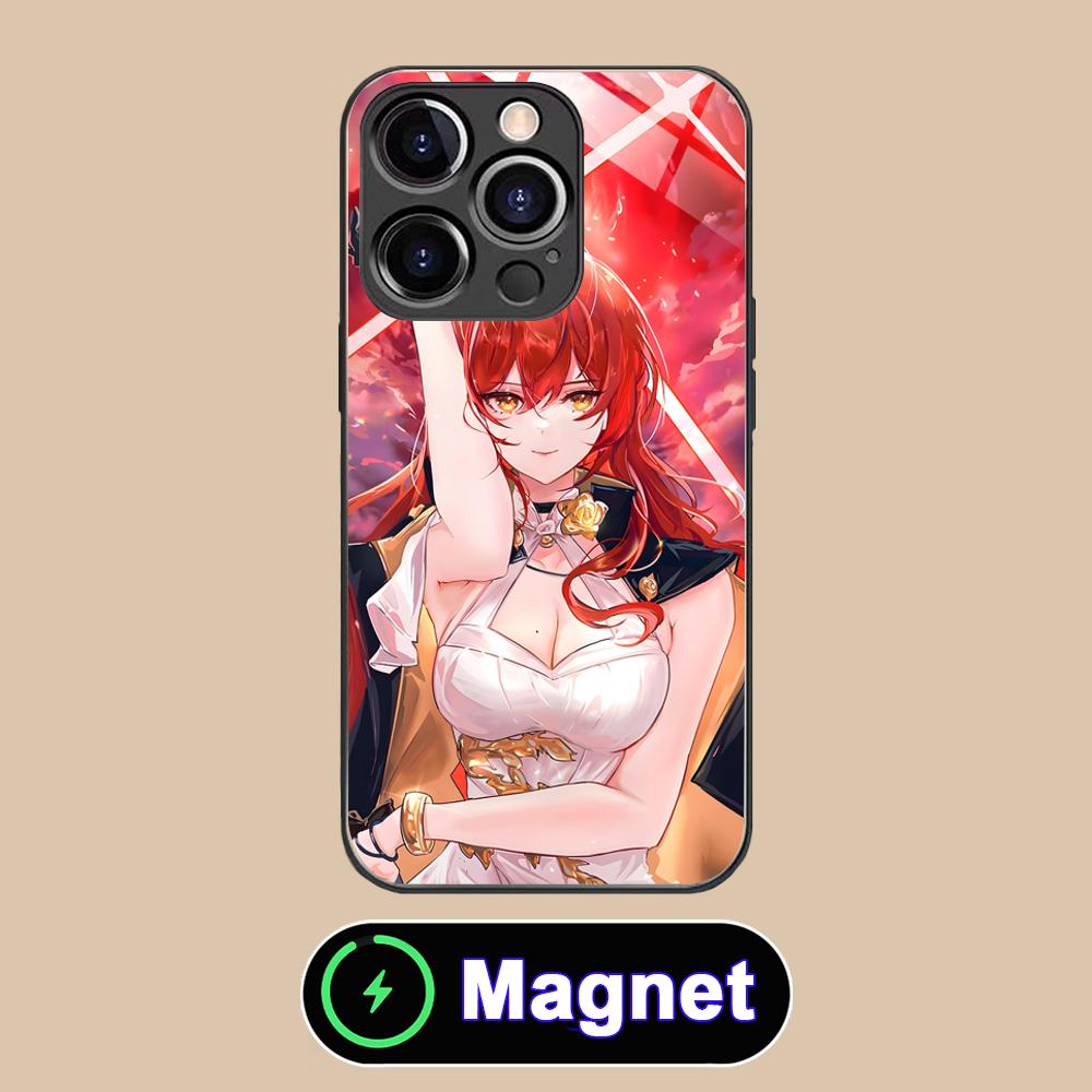HSR Himeko Glass MagSafe Mobile Phone Case for iPhone 17 16 15 14 13 12 11 Air Pro Max Plus Mini Colorful Cover