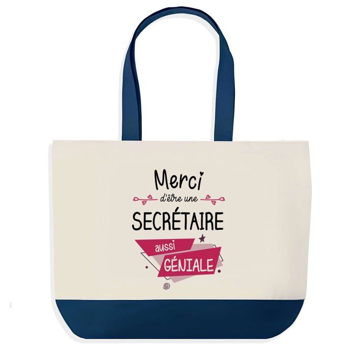 Tote bag - PLANETEE - Sac shopping fond bleu - Coton 40x45 cm - Message Merci Secrétaire Géniale - Fabriqué en France