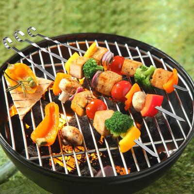12Pcs BBQ Skewers 40Cm Stainless Steel Flat Forks Reusable Grill Roast Stick With Bag For BBQ Outdoor Gadgets Kitchen Utensil