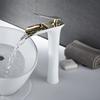 White and Gold Tall Size Deck Mounted Lavatory Faucet Hot Cold Waterfall Mixer Single Handle Bathroom Wash Basin Faucet