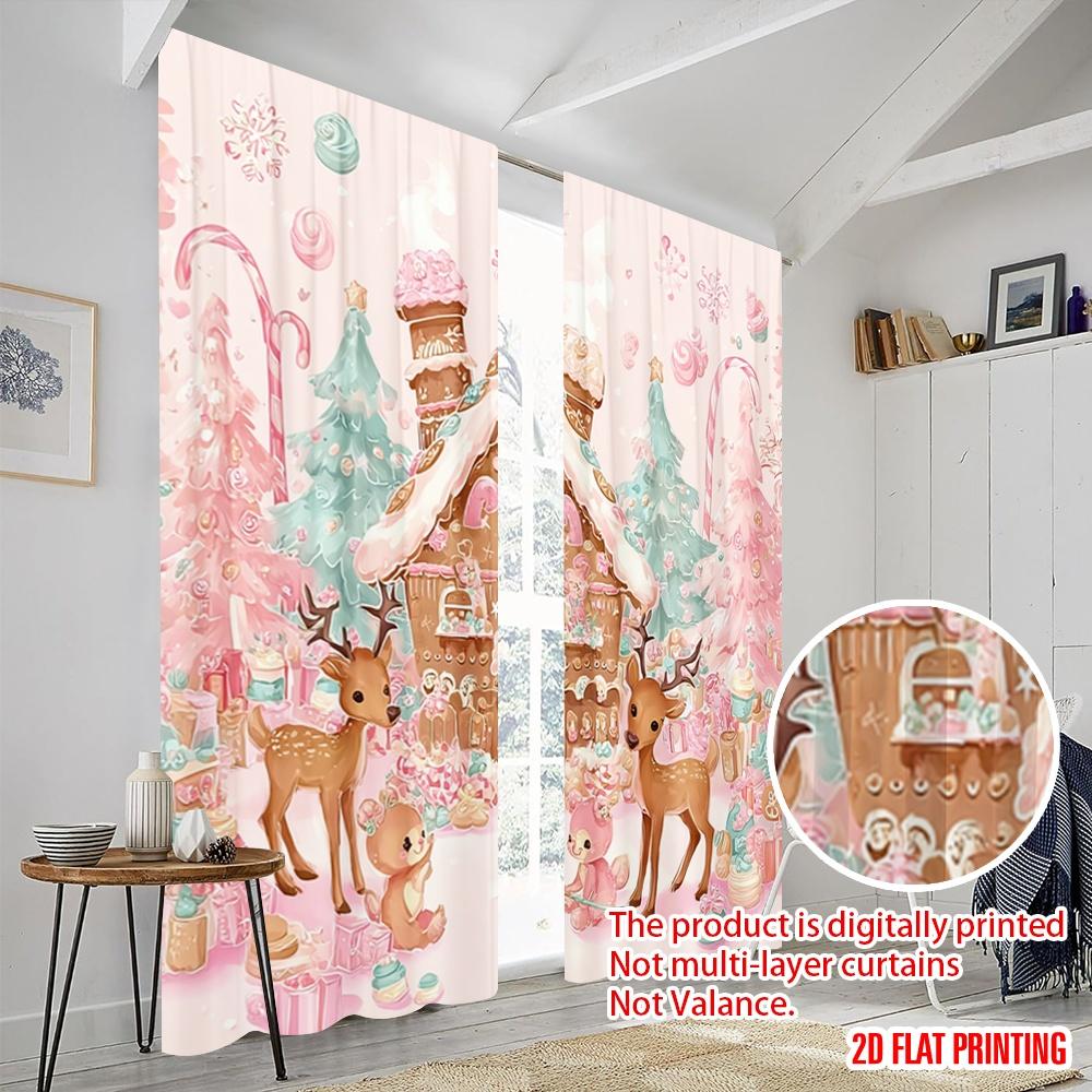 2pcs,2D Plane Printing Contemporary Curtains Gingerbread House Polyester (without Rod) Decorations Inside Perfect for Living