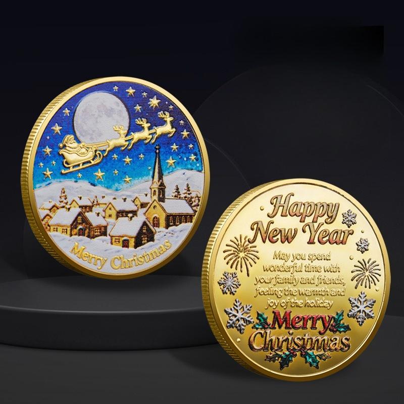 Weihnachts-Gedenkmünze, Weihnachtsmann-Münze, Elch-Schneehaus-Goldmünze, Feiertags-Gedenkmünze, Neujahrssegen-Münze, Weihnachtsgeschenk für Kinder