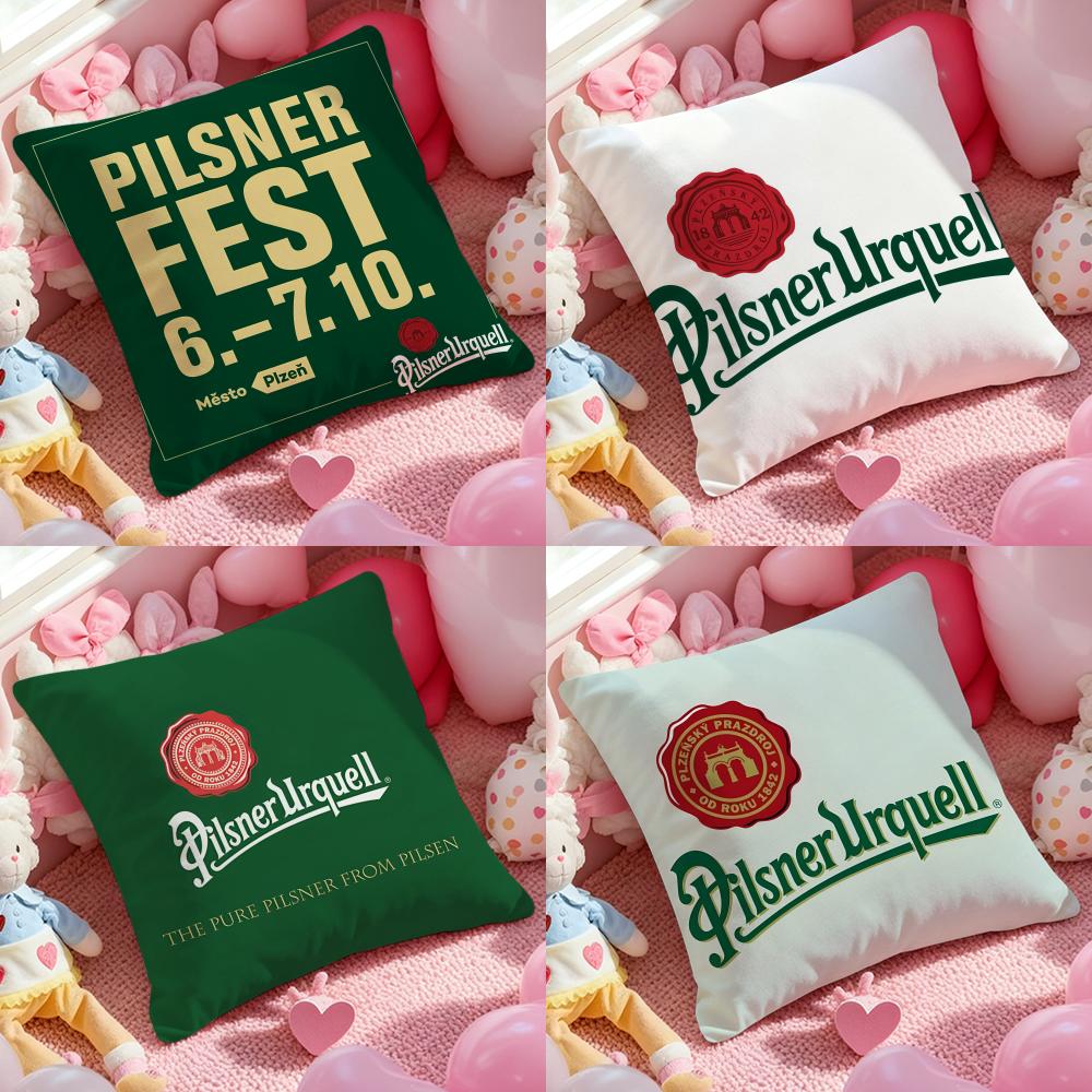 Beer P-Pilsner U-Urquell Cushion Cover Pattern Printed Pillowcase for Living Room Sofa Cushion Cover & Bedroom Decor
