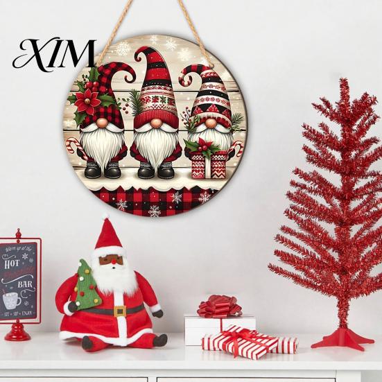 Indoor Holiday Party Decor Christmas Wooden Hanging Sign, Gnome Snowman Angel Candle 2D Wood Plaque, Winter Home Ornaments Vintage Xmas Wall