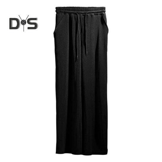Men's Casual Wide-Leg Trousers Drawstring Waist Sweatpants with Side Pockets Straight Striped Loose Fit Trousers for Travel Outdoor Sports