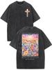 Men's Vintage Washed Cotton T-Shirt - Double-Sided Graphic Print God Turns Broke Unisex T-Shirt