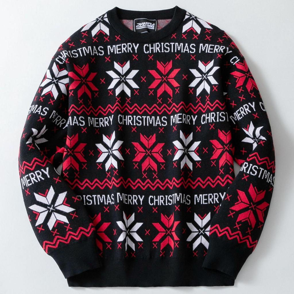 Herren Europäischer & Amerikanischer Herbst/Winter Weihnachten Jacquard Lockerer Drop-Shoulder Pullover mit langen Ärmeln