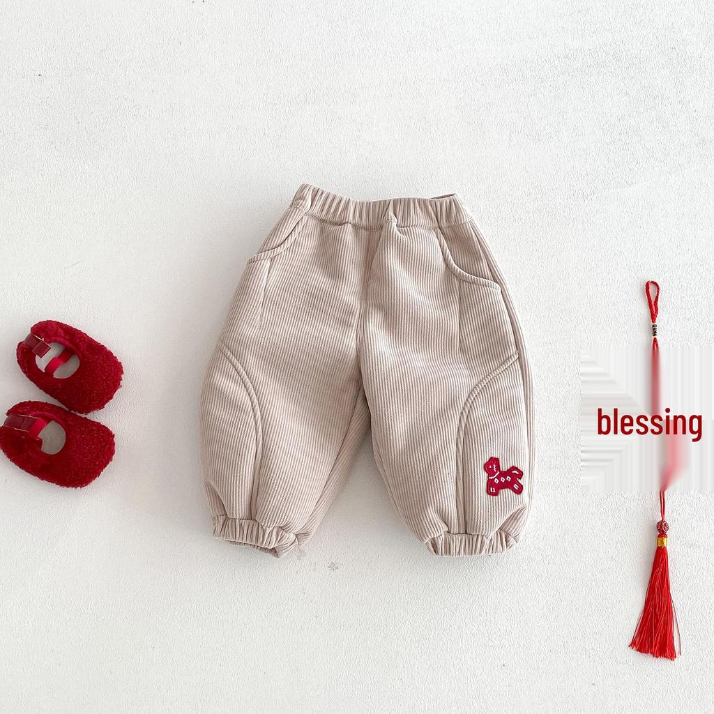 Children's Fleece-Lined Embroidered Sweatpants - 2025 Winter Fashion for Boys