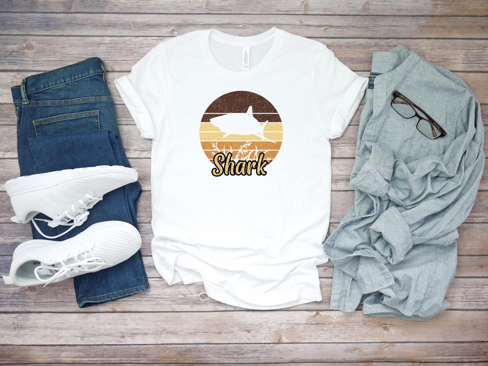 White Shark Logo Vector Illustration Short Sleeve White Men T-shirt D348 M