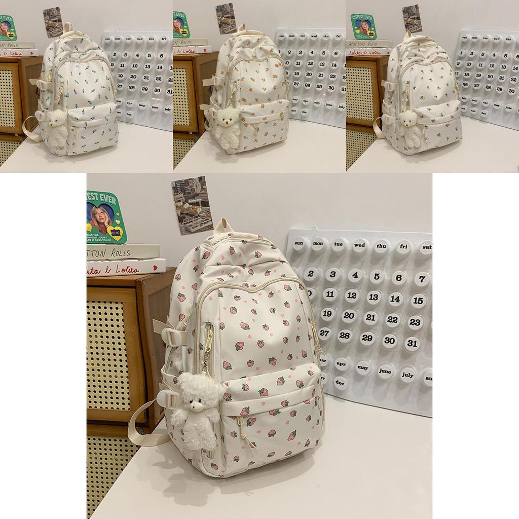 Floral Pattern Nylon Backpack With Large Capacity For Students And Casual Use