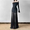Chic Mesh Splicing One-Shoulder Trumpet Sleeve Dress