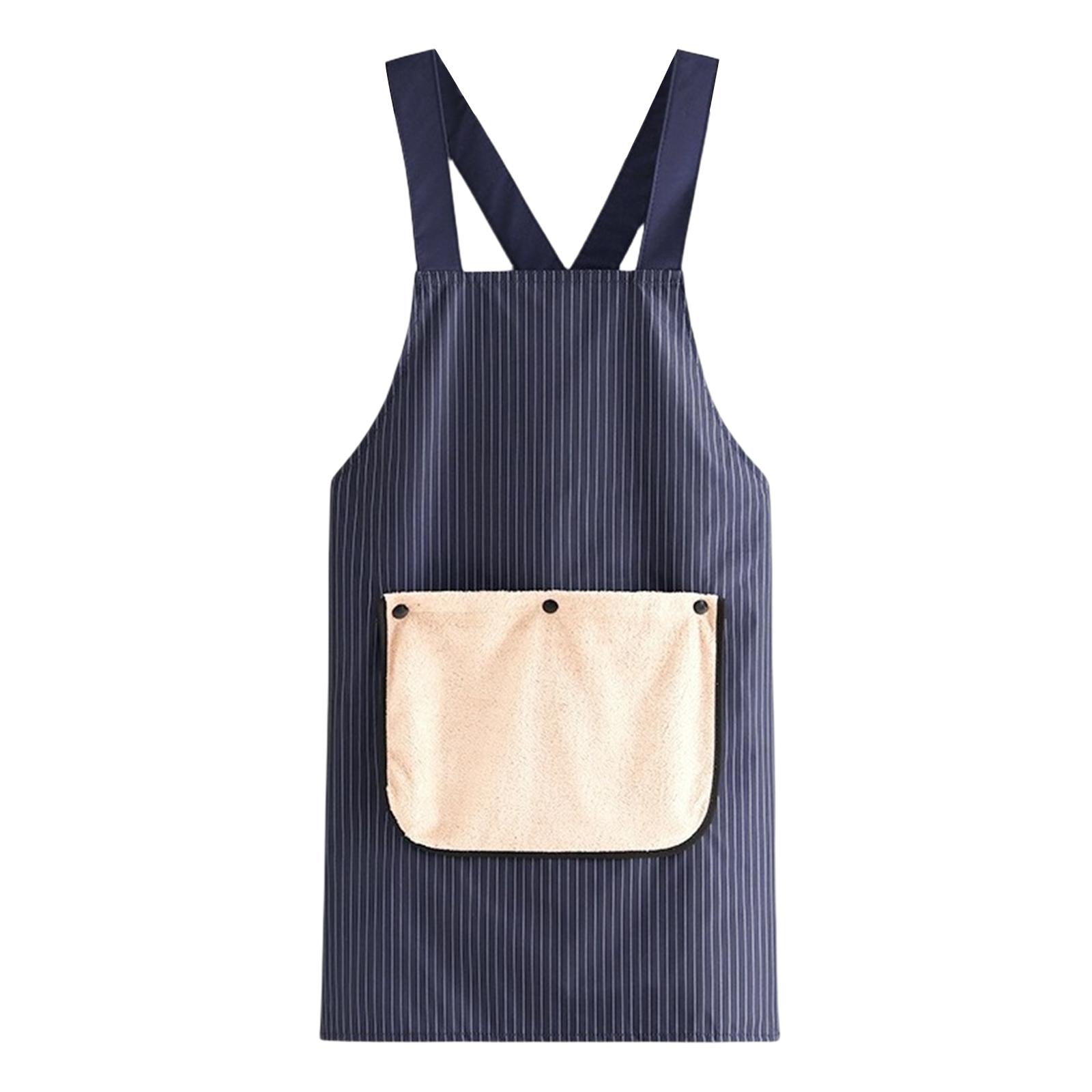

White Black Striped Kitchen Apron Anti-fouling Cooking Baking Bibs Restaurant Work Uniform with Removable Hand Towel Clean Apron темно-синий