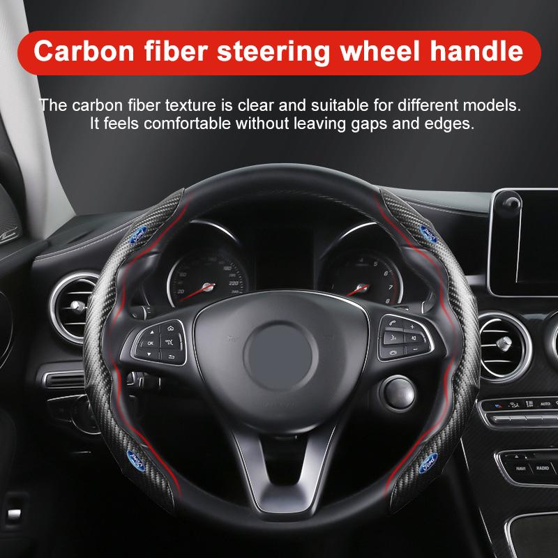 2pcs Car Accessories Carbon Fiber Non-Slip Steering Wheel Cover For Ford Focus Mondeo Kuga Fiesta MK7 Escort Explorer Edge 2 4 MK2 MK4
