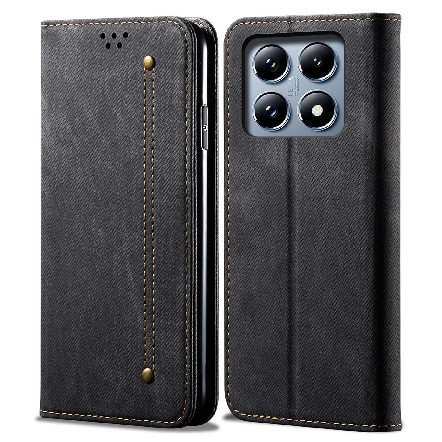 

For Xiaomi 14T Pro Case Jeans Cloth Texture Anti-Scratch Leather Stand Phone Cover D