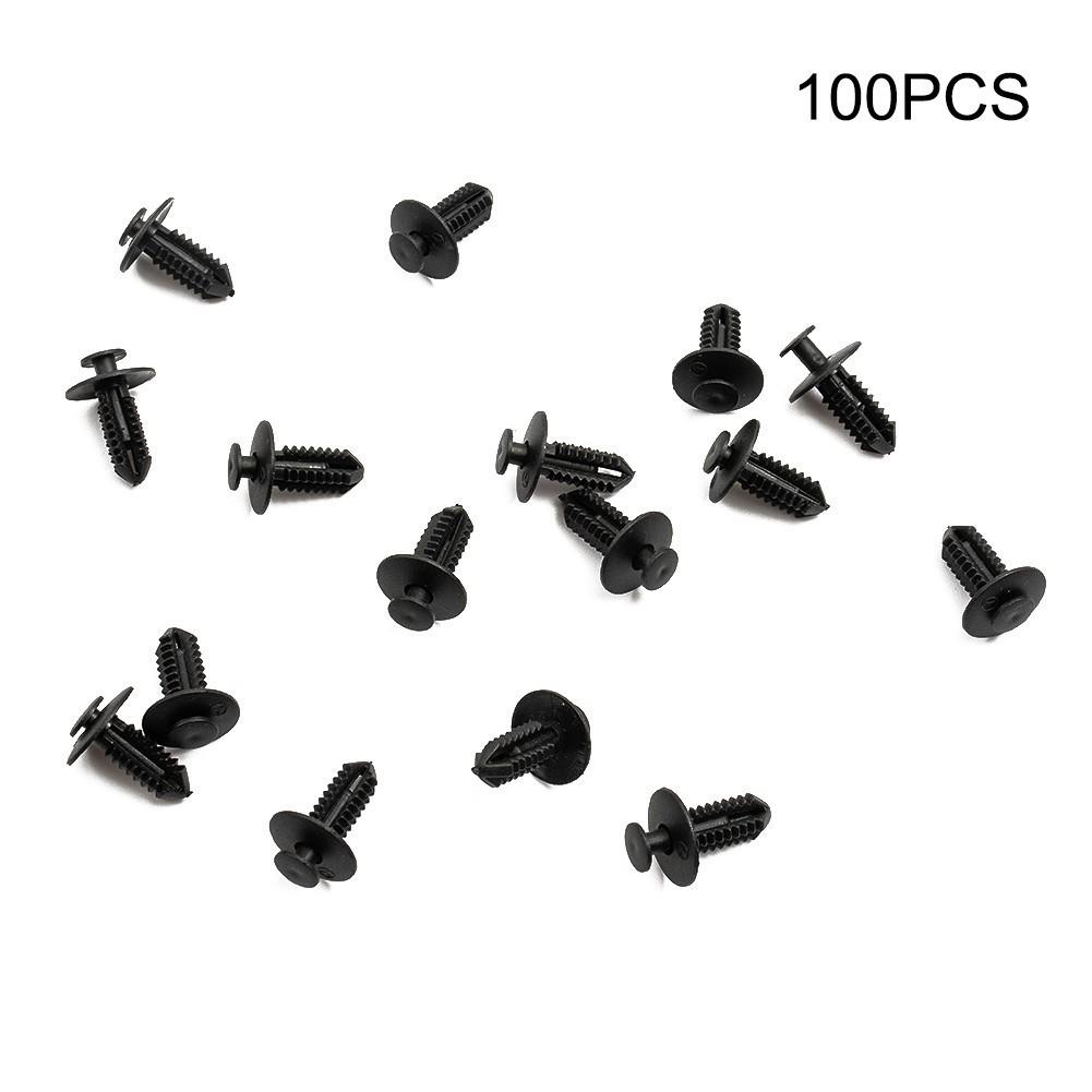 100 X New Black Plastic Rivets Fasteners 8mm Dia Hole For Car Auto Bumper Fender