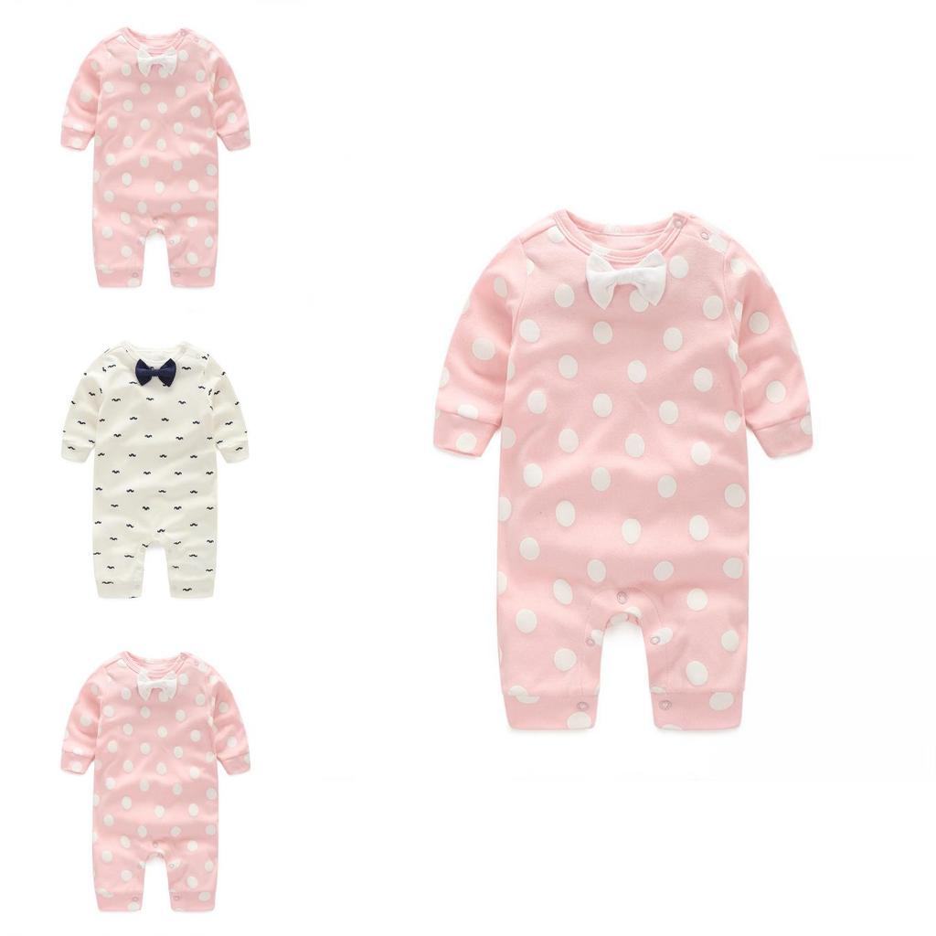 Baby Langarm Baumwoll Strampler mit Schleife für Kleinkinder zum Krabbeln und Spielen