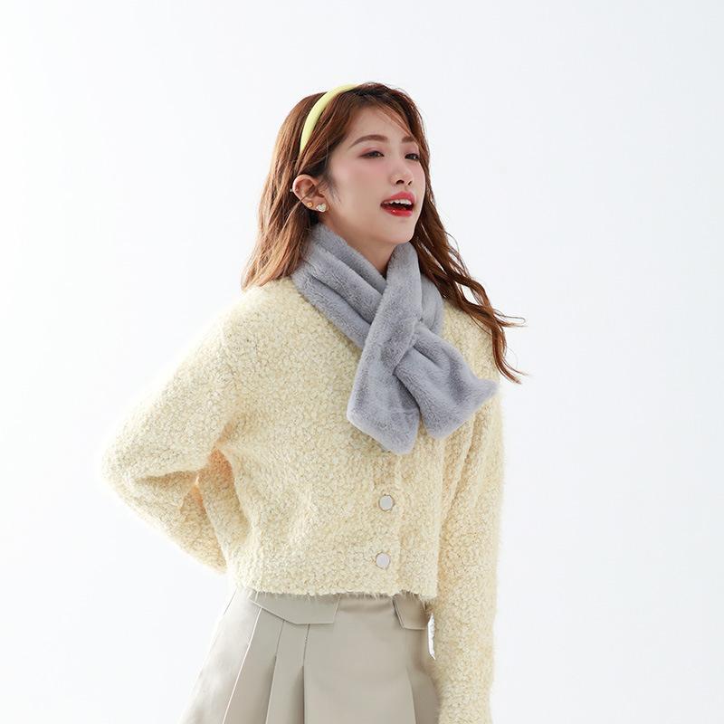 Sciarpa Invernale Calda da Donna con Collo Incrociato, Colore Unito, Pelliccia Sintetica di Coniglio, Sciarpe Resistenti al Freddo, Scaldacollo Morbido e Peloso alla Moda