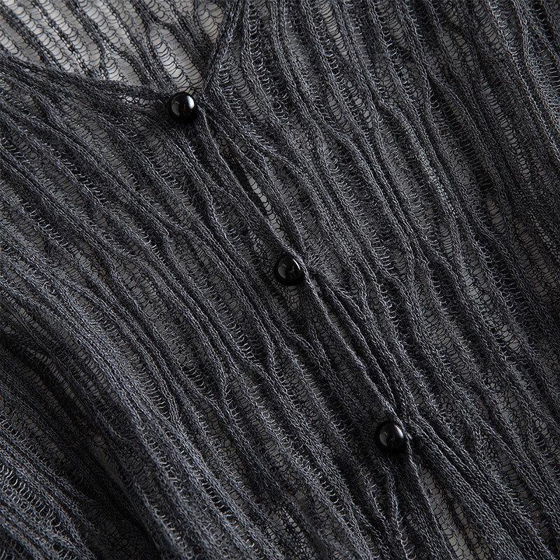 Slim-fit V-neck Hollow-out Knit Cardigan