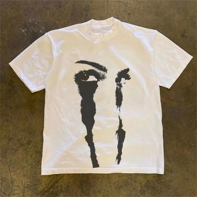 Fashion Brand Y2K American Eye Face Printed Male and Female Couples Small Design Sense Short-sleeved T-shirt Harajuku Gothic Top