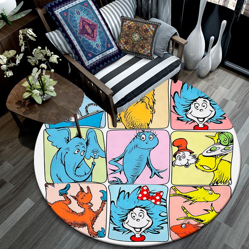 The Cat in the Hat Round Area Rug,Carpet Rug for Living Room Bedroom Sofa Playroom Decor,Non-slip Floor Mat