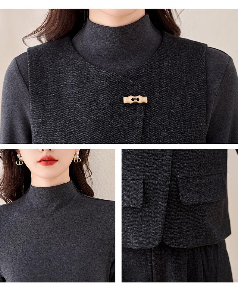 Chic Women's 2025 Winter Three-Piece Set: Fashionable Long-Sleeve Vest & Half-Body Skirt - ME5502