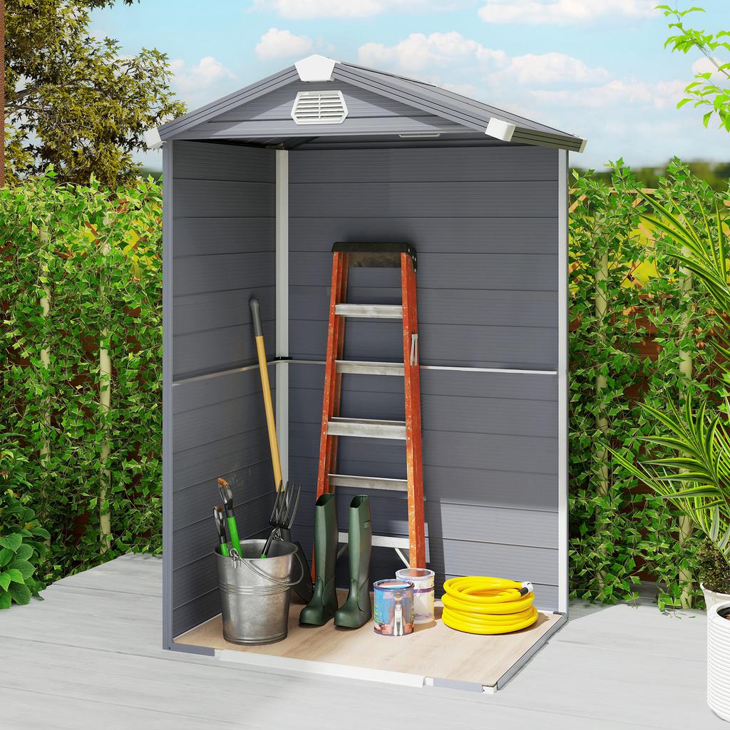 4.4ft X 3.3ft Size Aluminium Frame and Plastic Wall Shed, with Foundation - Grey