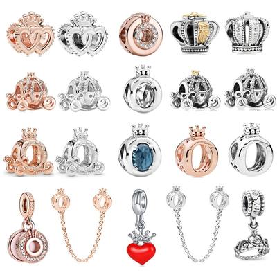 Zircon Crown Pendant Bead Safety Chain Fit Original Fashion Charms Silver Color Bracelet Women Girl Jewelry Wholesale Custom