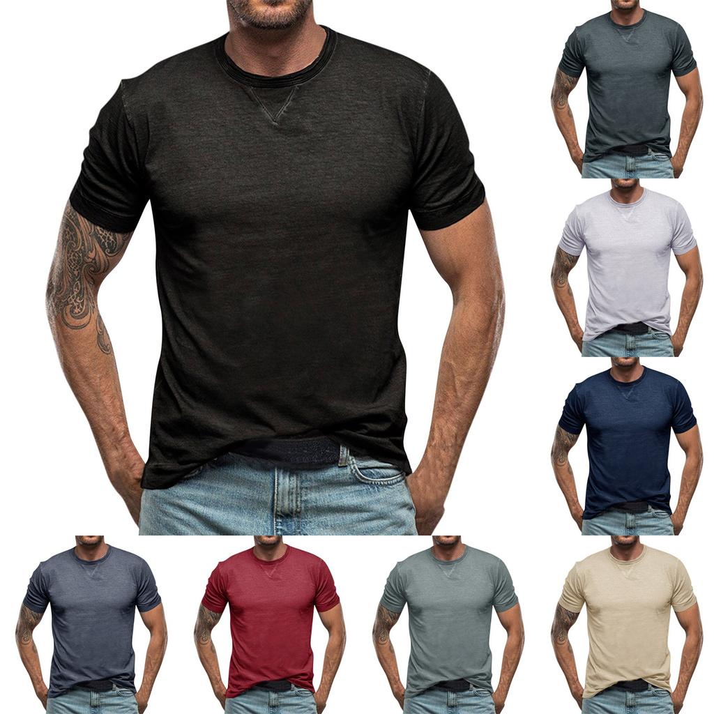 Men's Summer Solid Round Neck Short Sleeved T-shirt
