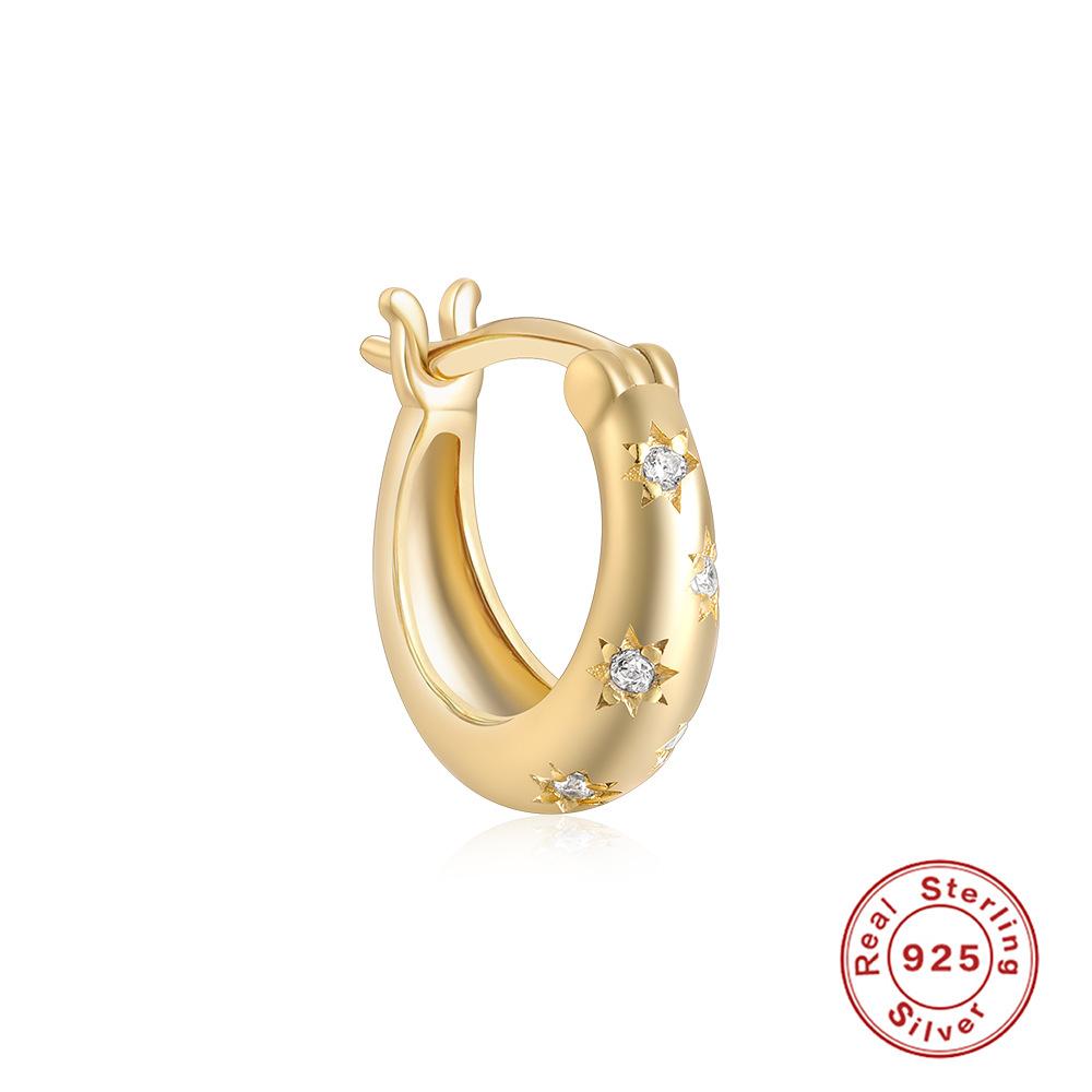 Single, Fashionable S925 Sterling Silver Classic Simple Five-Pointed Star Octagonal Star Earrings Earrings