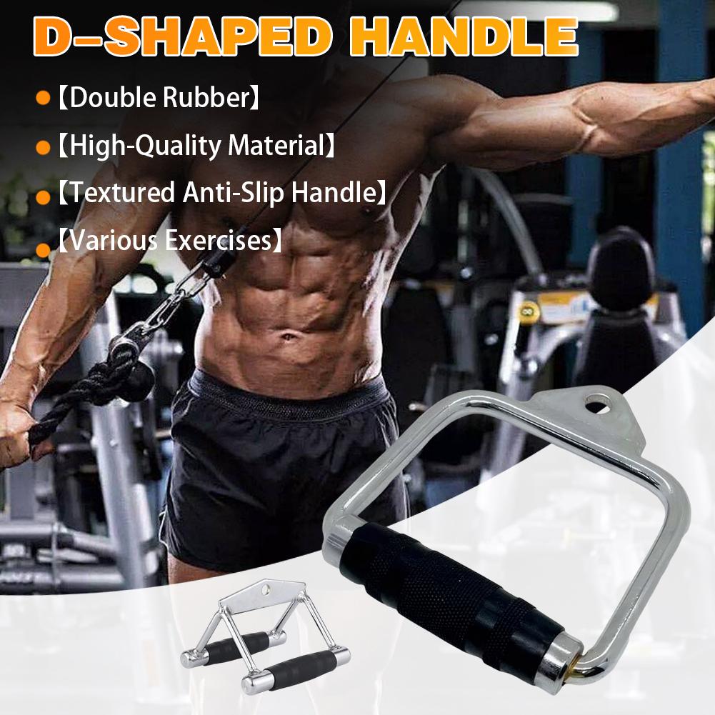 Pulldown Cable Machine Steel Handle with Rubber Gym Lat Pull Down Rope Handle Triceps Fitness T-Bar Handle Grip for Home Workout