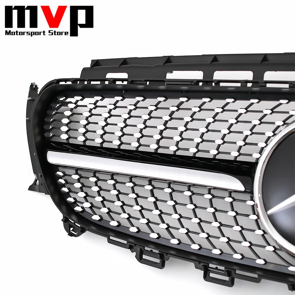 FCM5   Diamonds Style Racing Grille With Car Front Bumper Grill Silver Border Mirror 3D Emblem Logo For Mercedes Benz E W213 16-20 E300