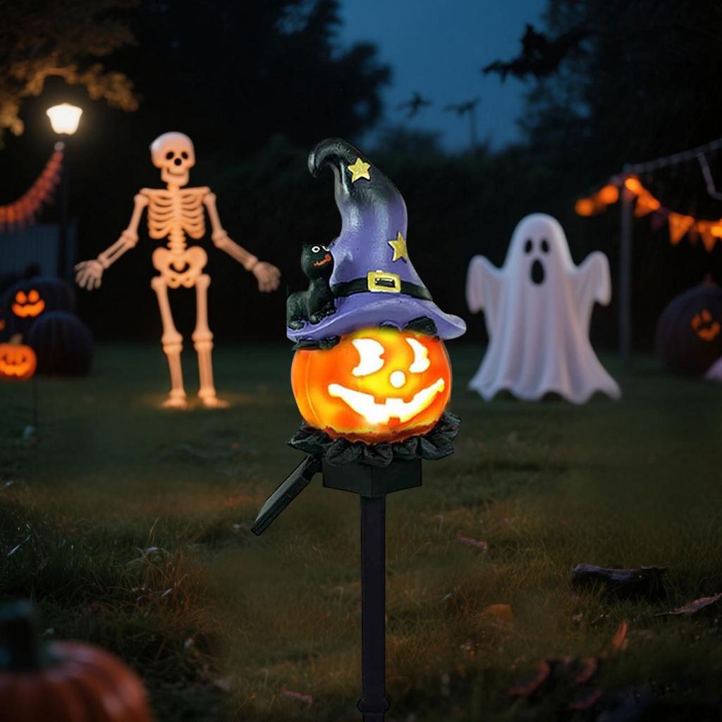 Halloween Ghost Lights Outdoor Solar Pumpkin Lamp With Stakes Halloween Decor Outdoor Lawn Walkway Pathway Lighting Decoration